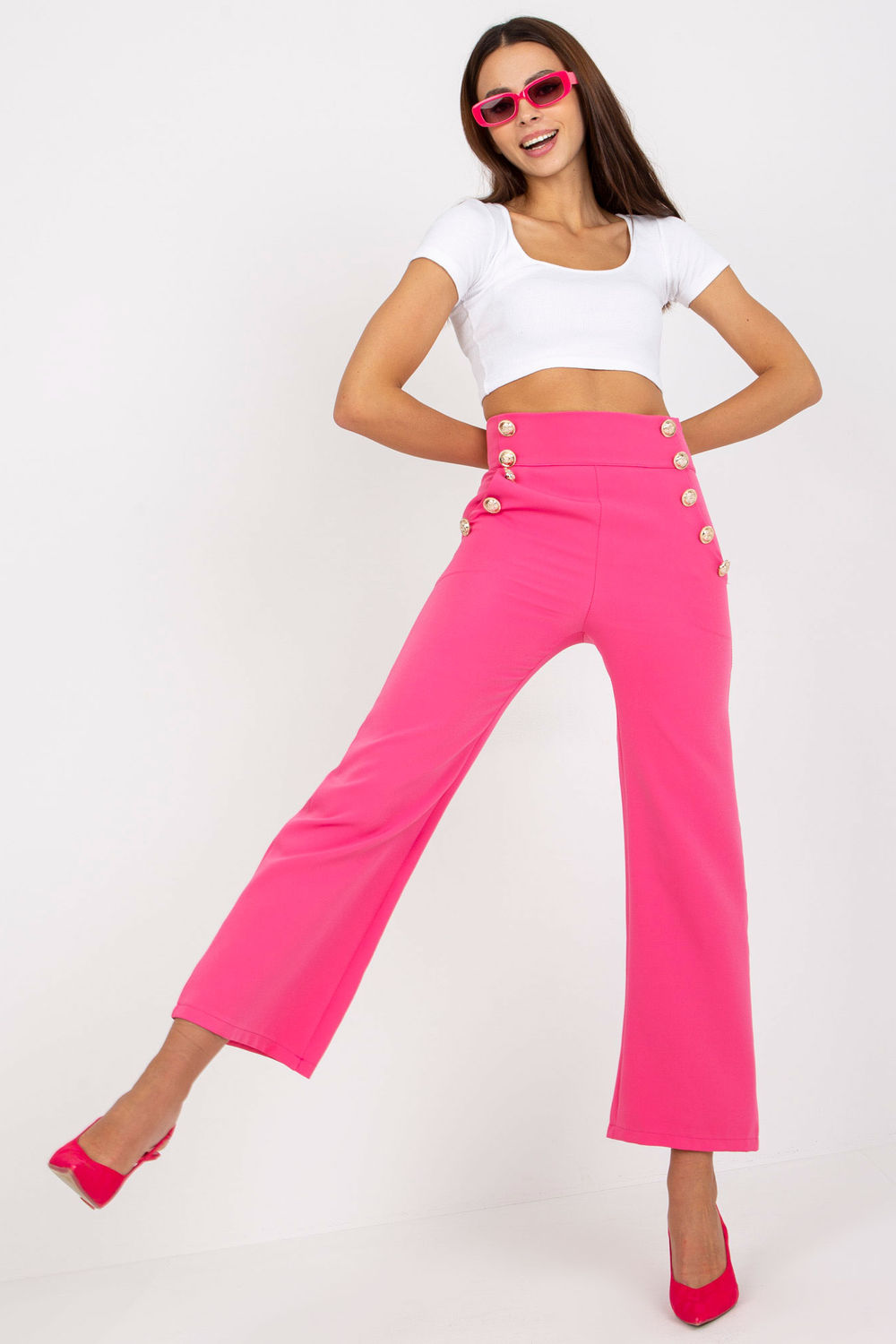 Italy Moda Dark Pink High Waisted Trousers