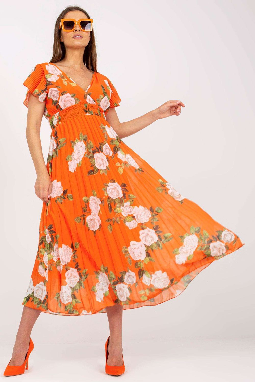 Italy Moda Orange Wrap Short Sleeve Dress