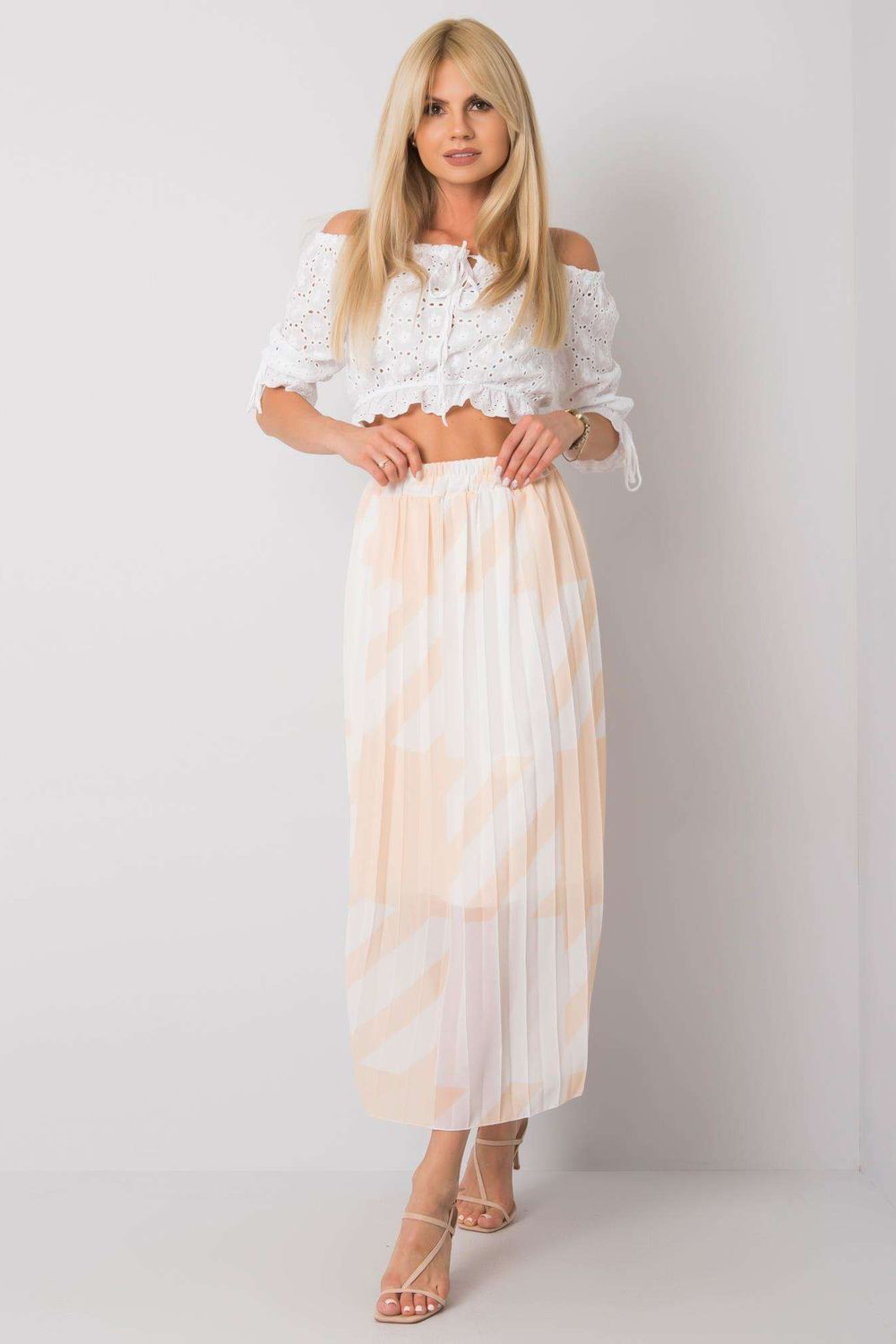 Italy Moda Light Beige Pleated Skirt