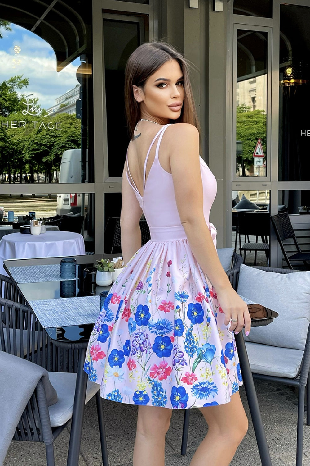 Bicotone Peach Bodycon Cocktail Dress - view 3