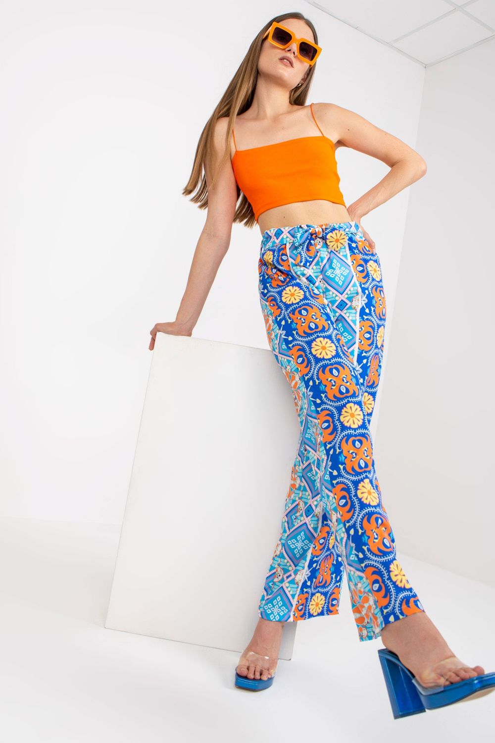 Italy Moda Blue Wide Leg High Waisted Trousers - view 3
