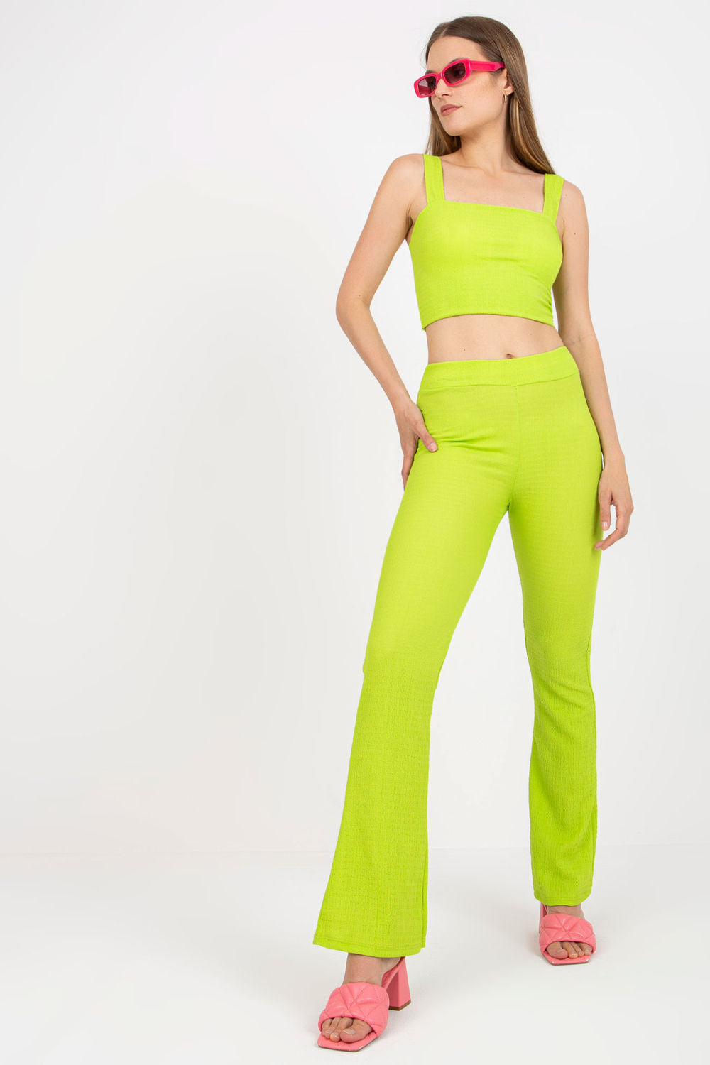 Italy Moda Lime Wide Leg High Waisted Co-Ord Set