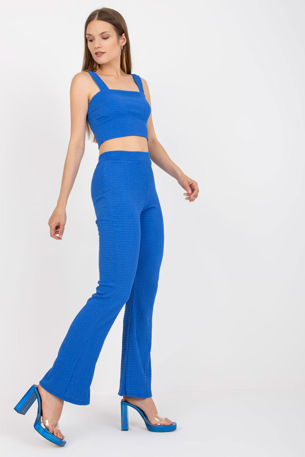 Italy Moda Blue Wide Leg High Waisted Co-Ord Set - view 3