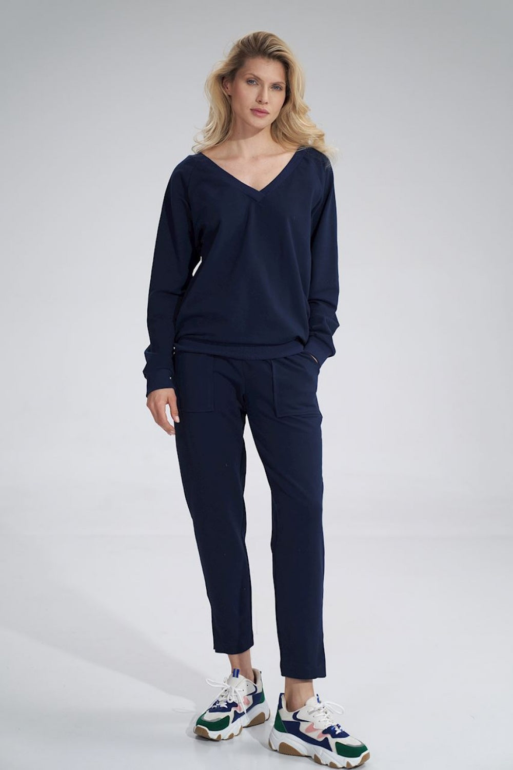 Figl Navy V-Neck Long Sleeve Sweatshirt - view 2