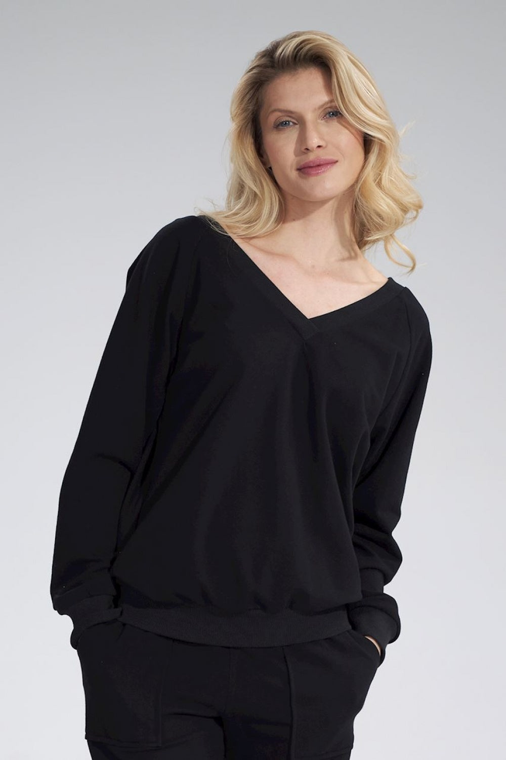 Figl Black V-Neck Long Sleeve Sweatshirt
