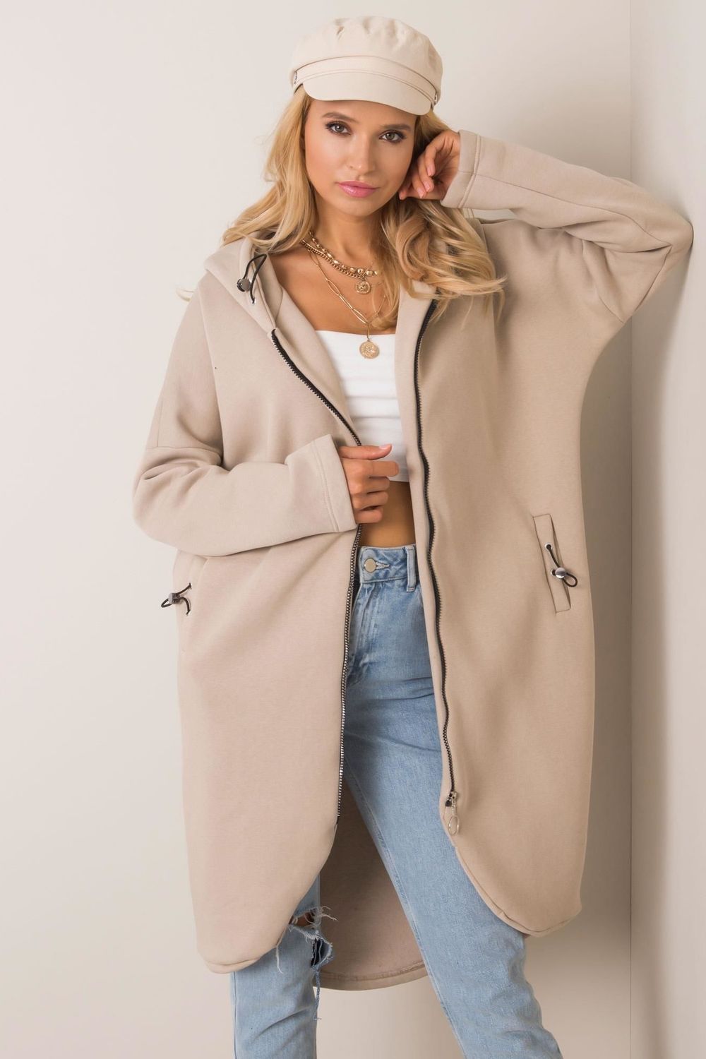 Rue Paris Beige Hooded Long Sleeve Sweatshirt