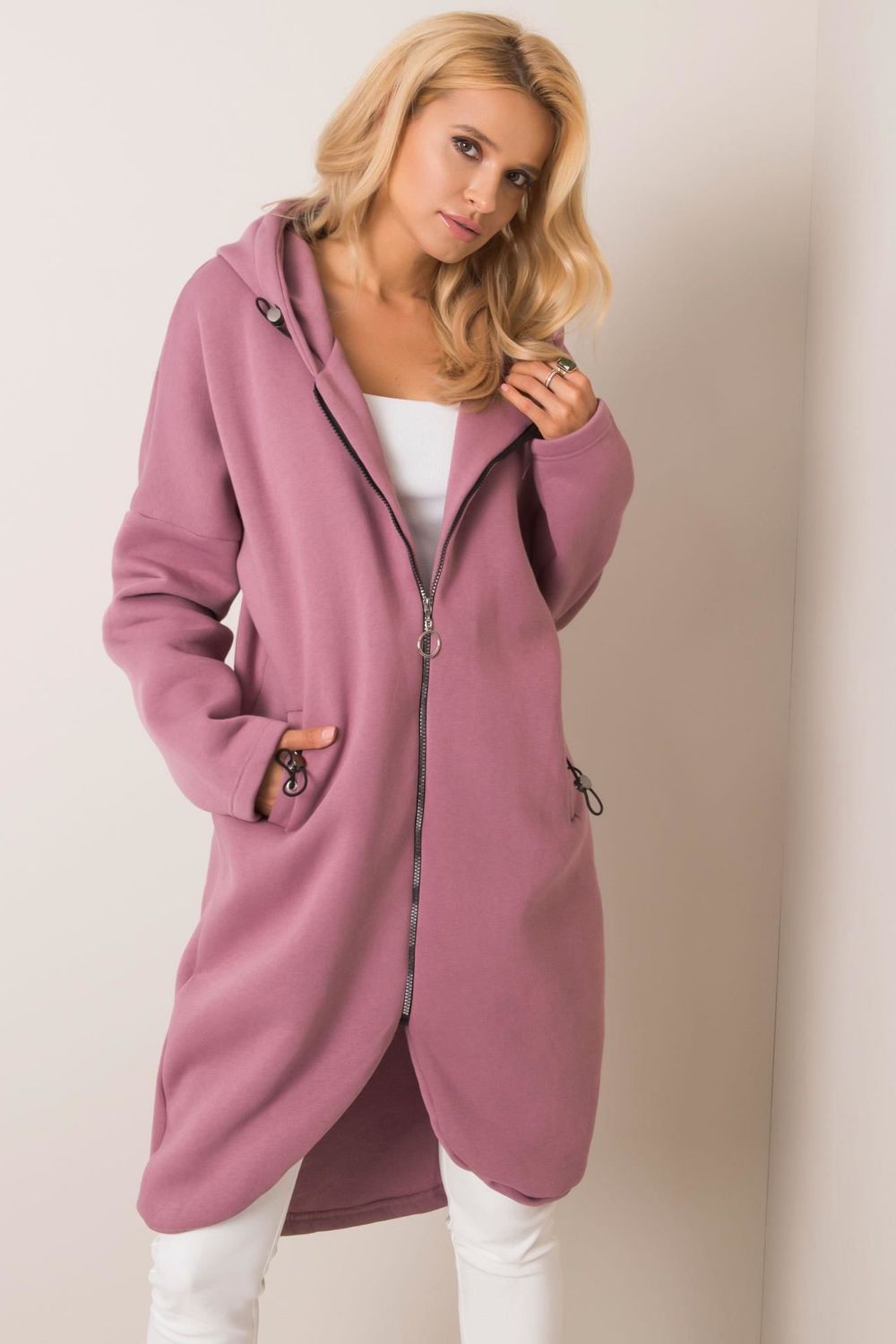 Rue Paris Dark Pink Hooded Long Sleeve Sweatshirt