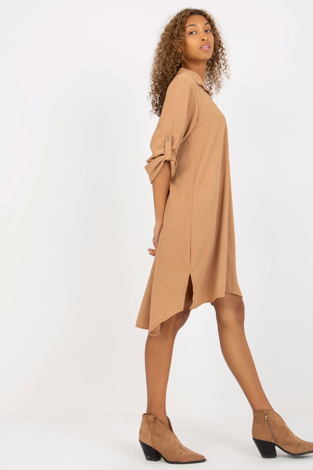 Italy Moda Camel V-Neck Long Sleeve Dress - view 2