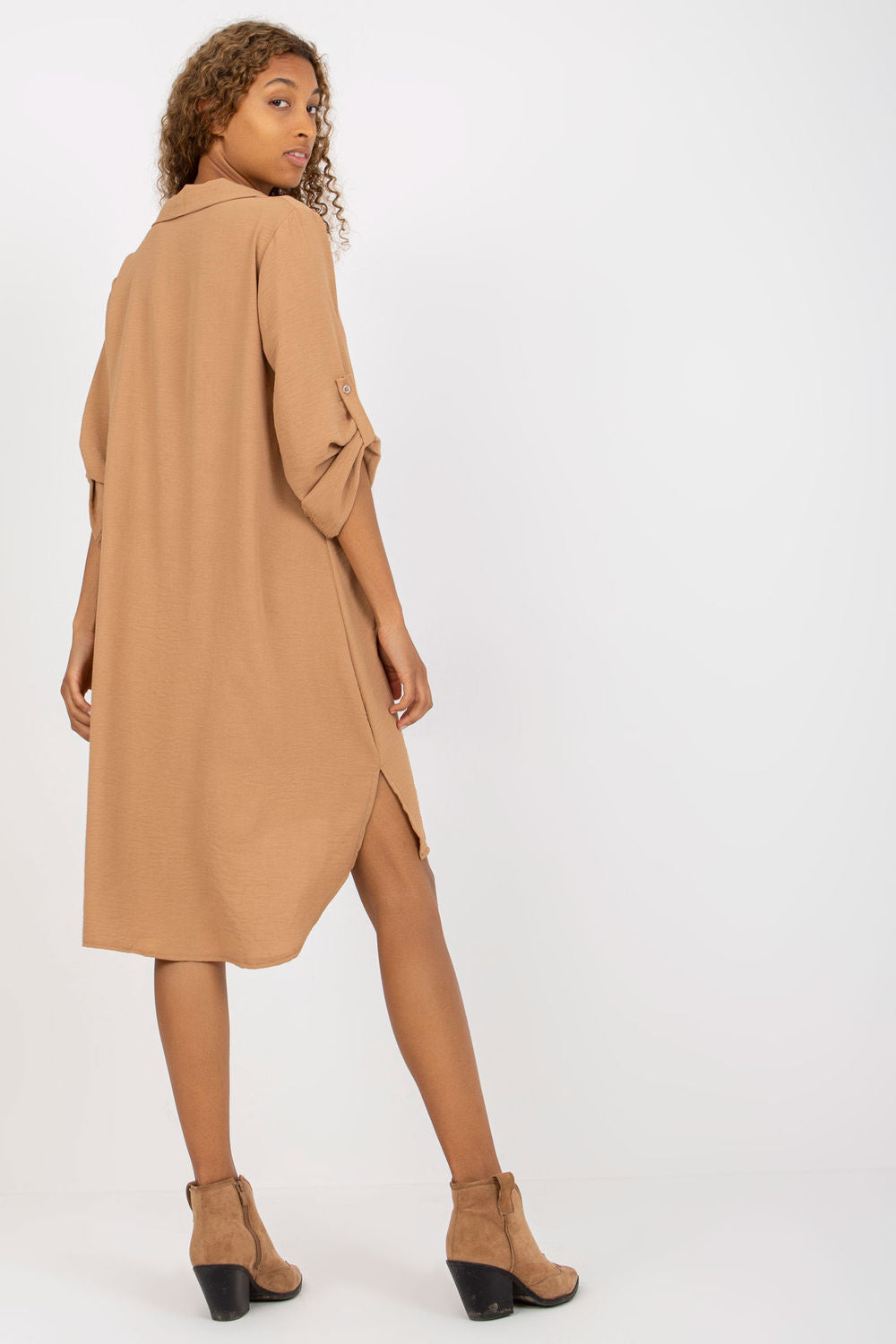 Italy Moda Camel V-Neck Long Sleeve Dress - view 3