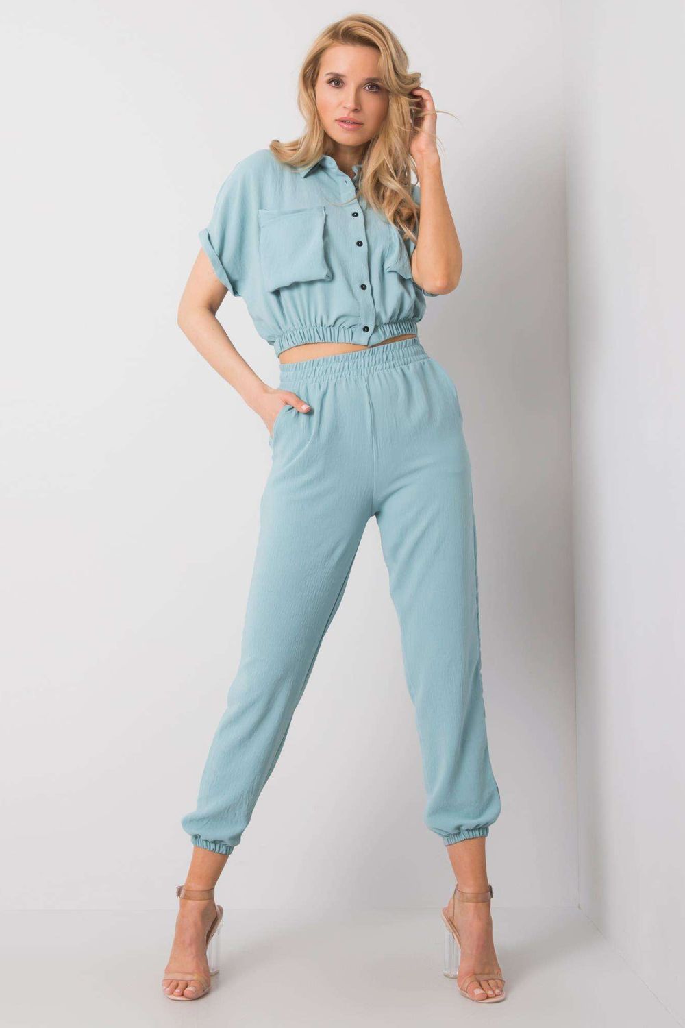 Rue Paris Mint Short Sleeve Trousers