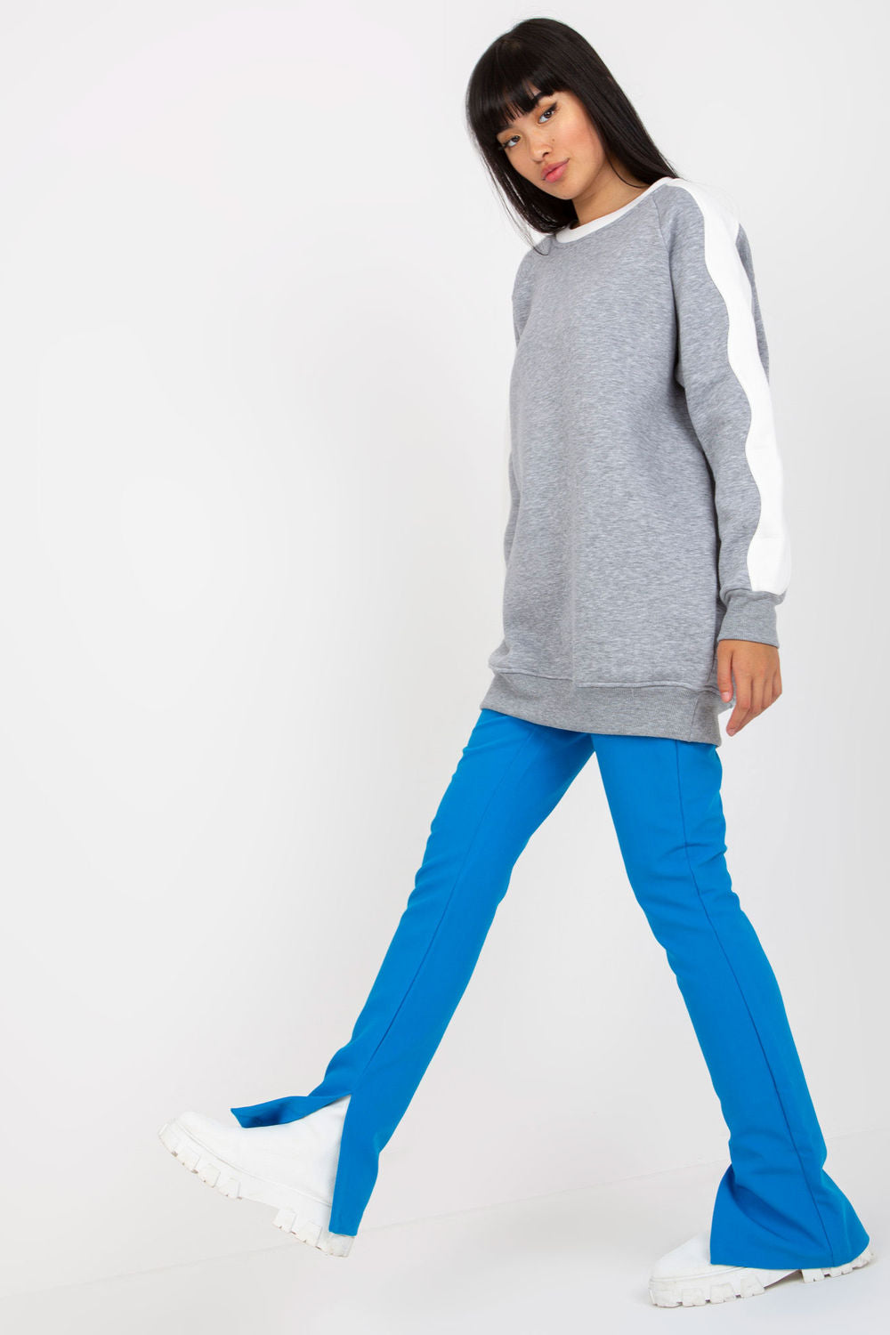 Rue Paris Grey Striped Long Sleeve Sweatshirt - view 2