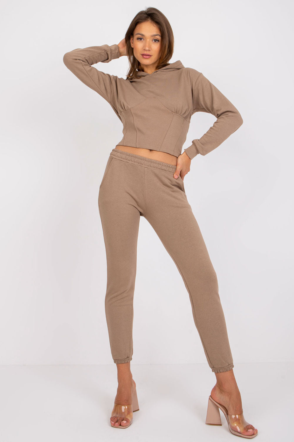 Ex Moda Dark Beige Long Sleeve Co-Ord Set with Pockets