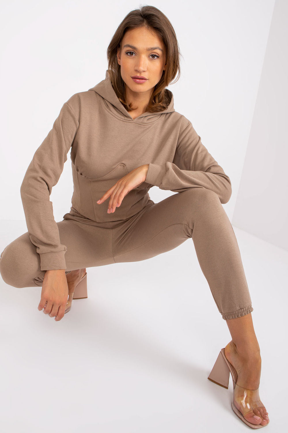 Ex Moda Dark Beige Long Sleeve Co-Ord Set with Pockets - view 2