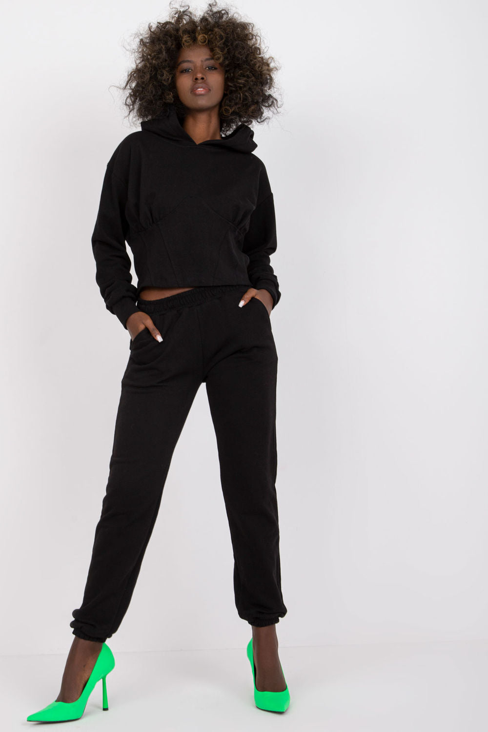 Ex Moda Black Cotton Long Sleeve Co-Ord Set with Elasticated Waist