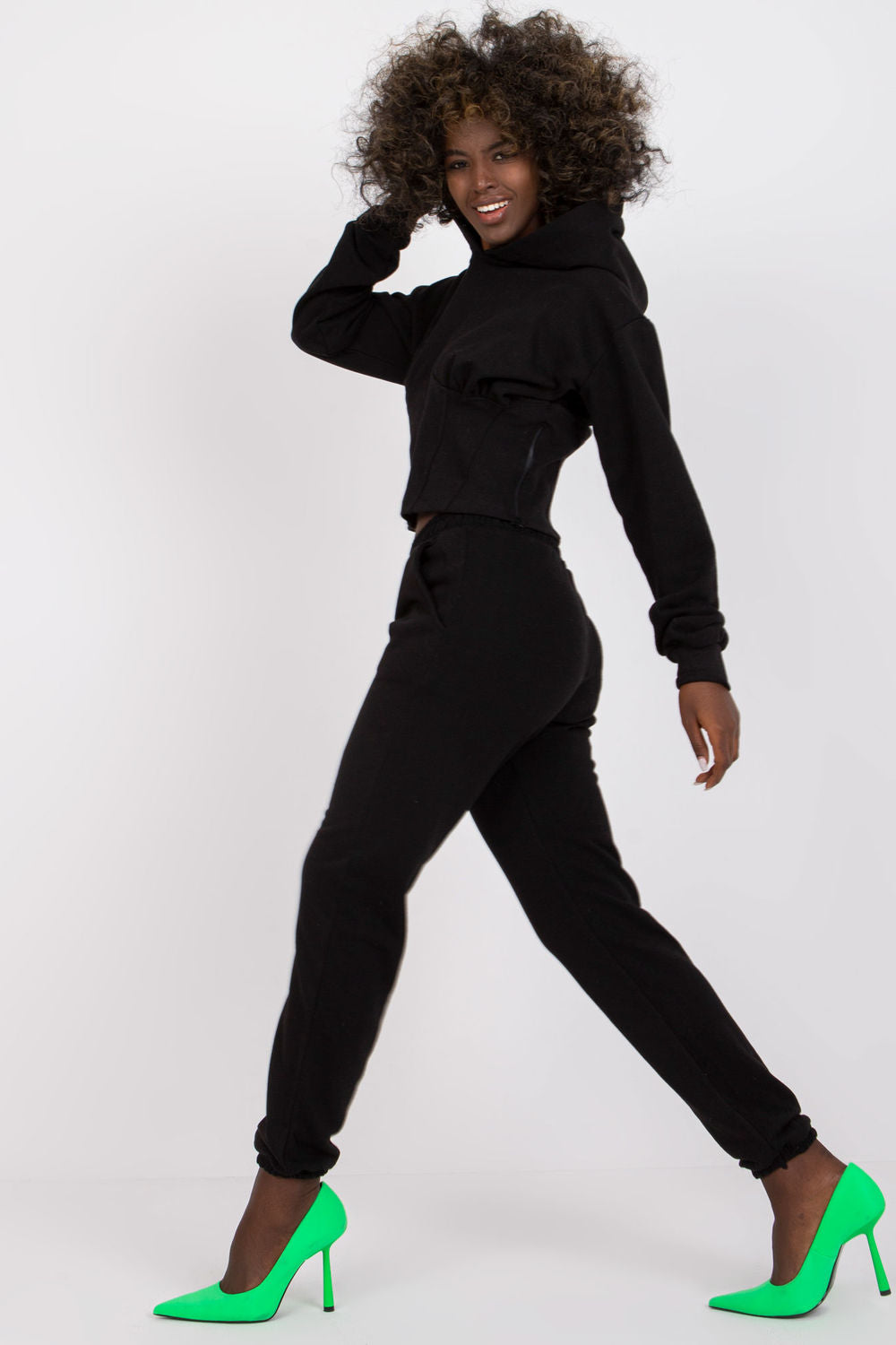 Ex Moda Black Cotton Long Sleeve Co-Ord Set with Elasticated Waist - view 3