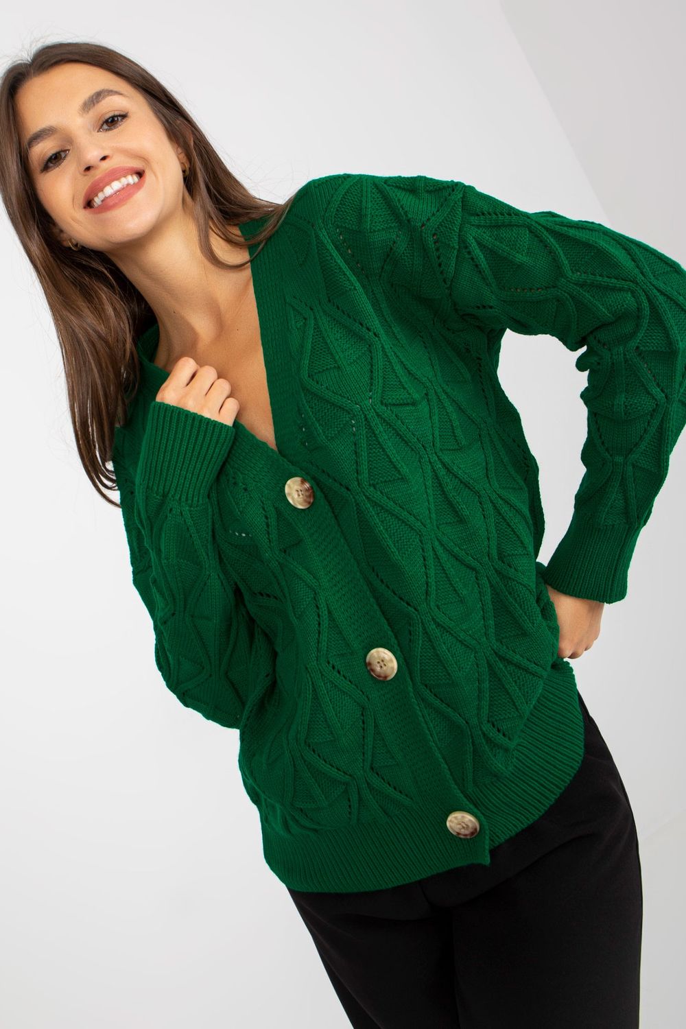 Rue Paris Dark Green Long Sleeve Cardigan - view 2