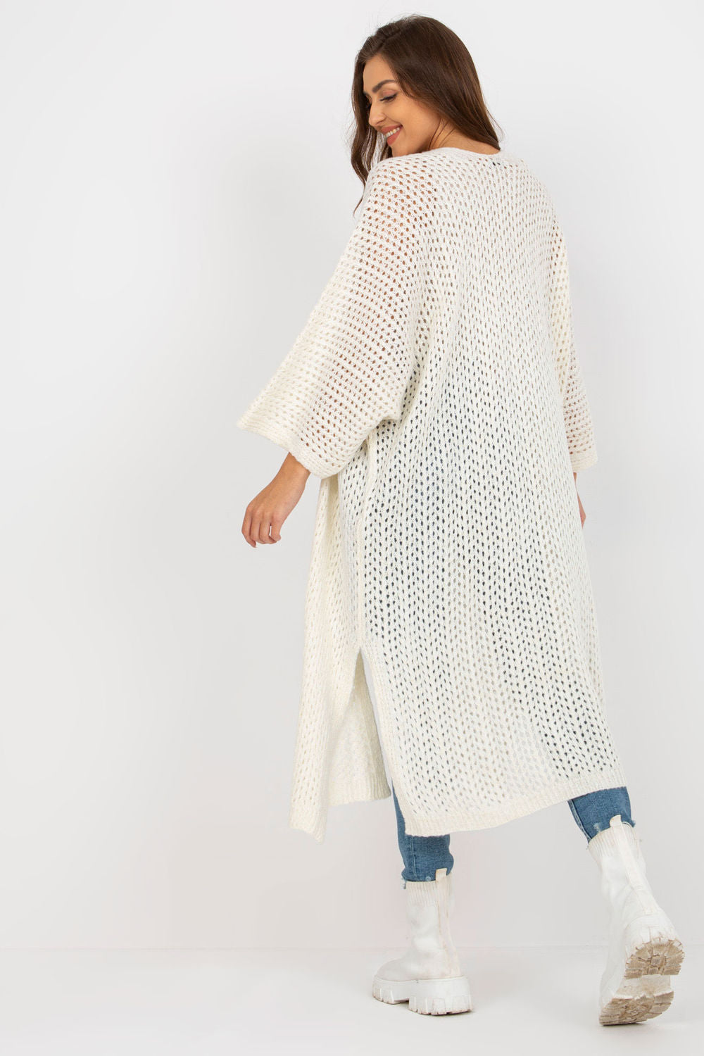 Och Bella Ecru Openwork Long Sleeve Cardigan - view 2