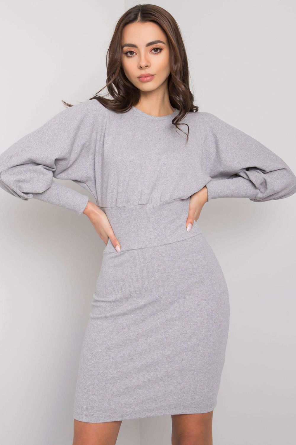 Rue Paris Grey Bodycon Long Sleeve Dress