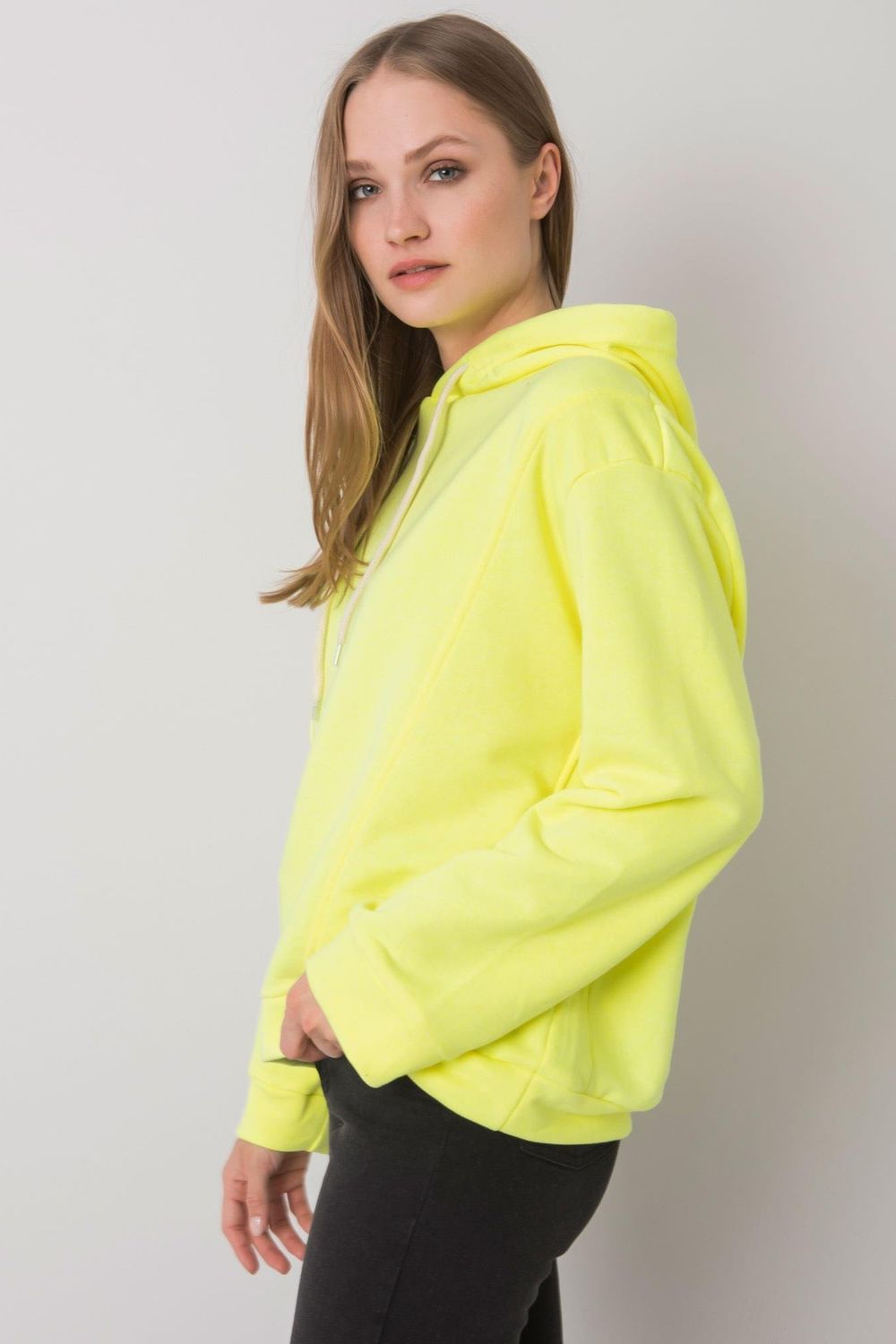 Ex Moda Neon Yellow Hooded Long Sleeve Sweatshirt - view 3