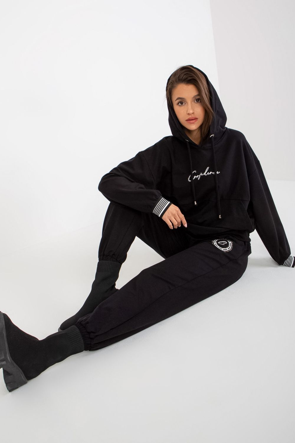 Relevance Black Cotton Long Sleeve Co-Ord Set - view 2