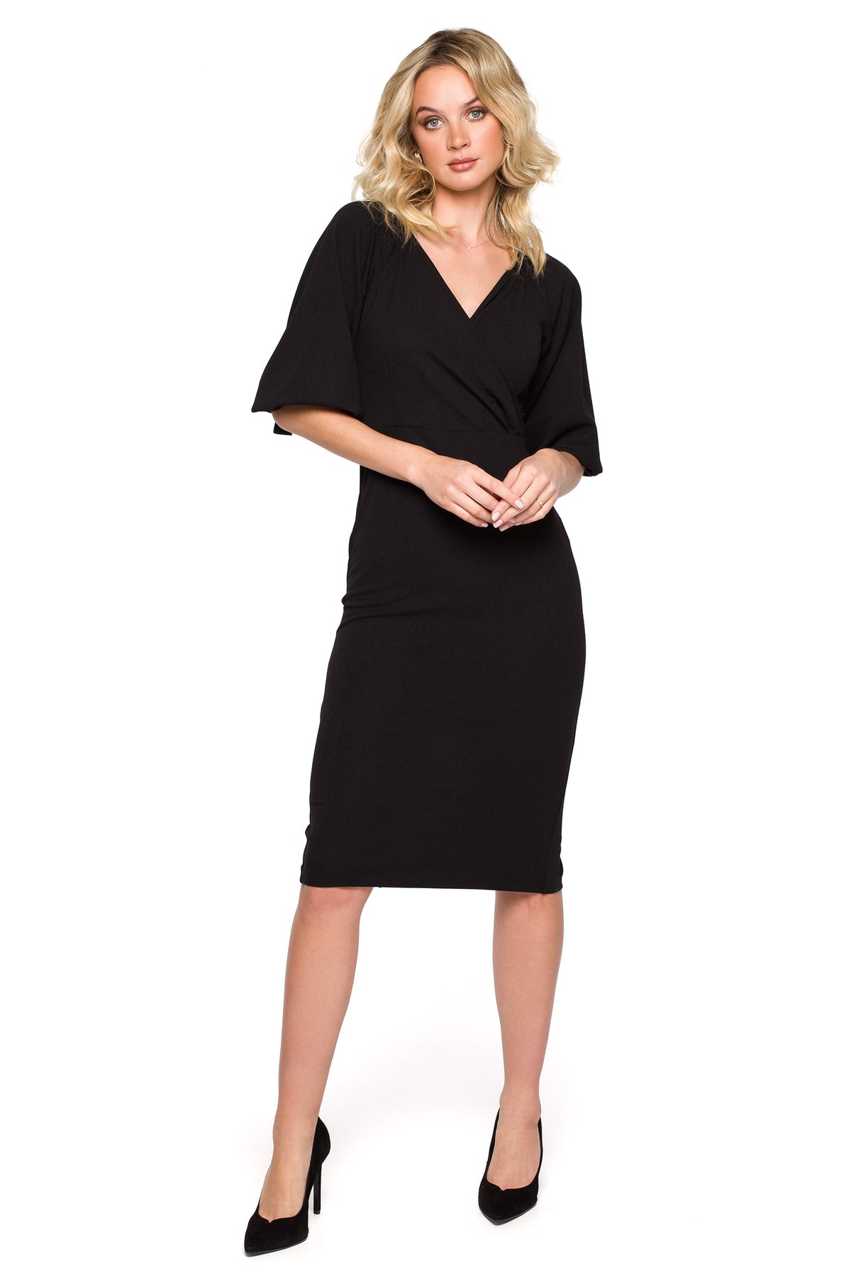 Makover Black Mini Wrap Evening Dress