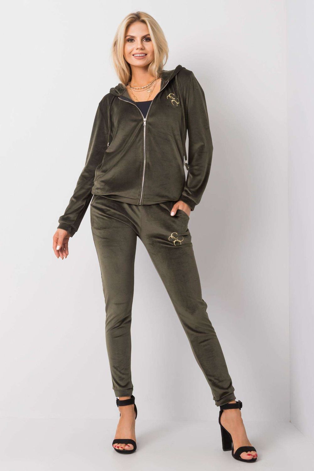 Relevance Khaki Velvet Long Sleeve Co-Ord Set