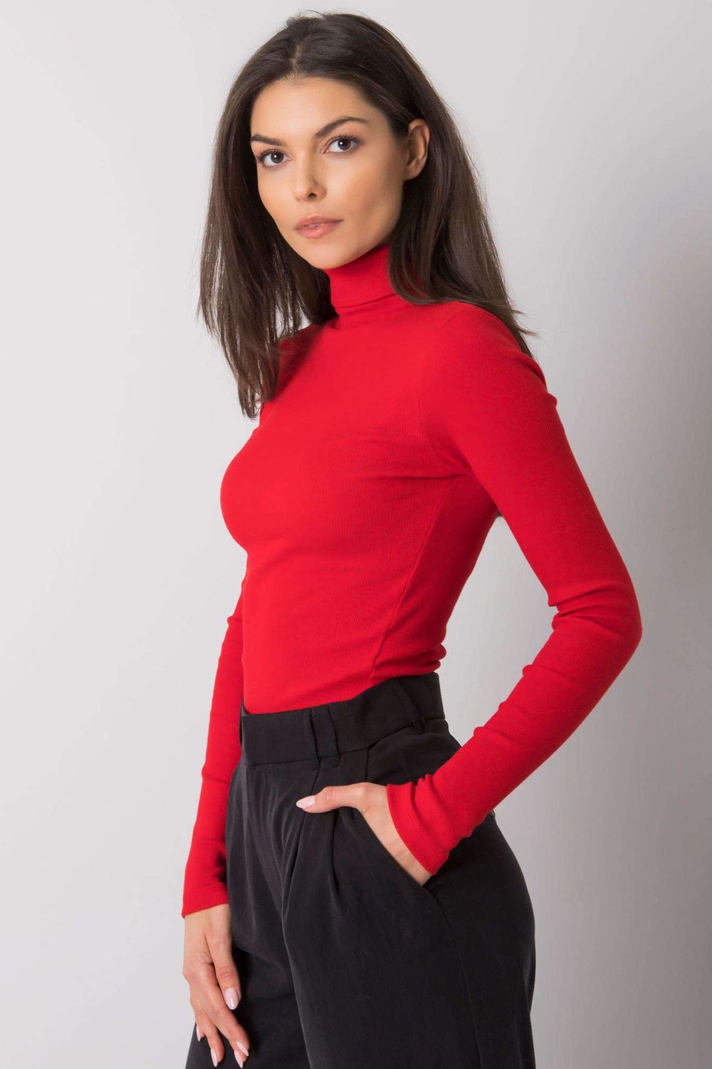 Rue Paris Red Bodycon Long Sleeve Roll Neck Jumper - view 3