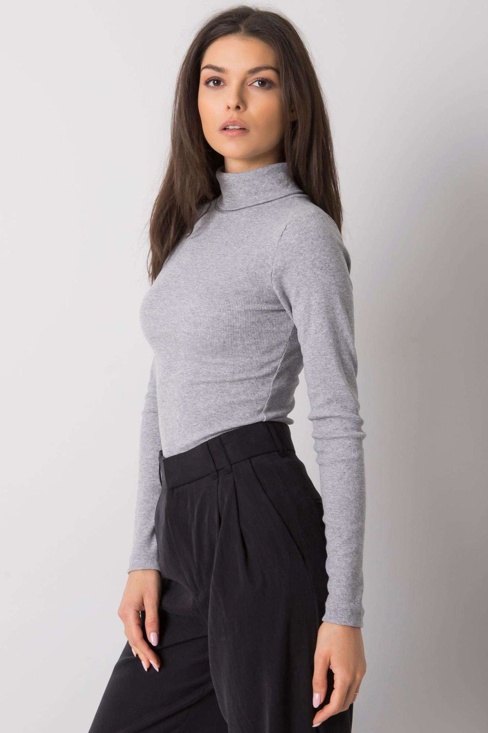 Rue Paris Grey Bodycon Long Sleeve Roll Neck Jumper - view 4