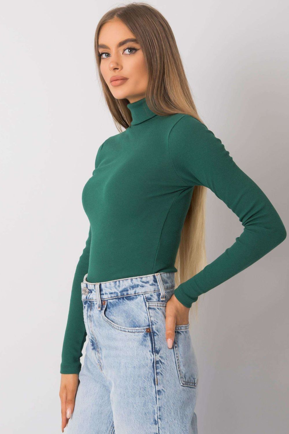 Rue Paris Dark Green Bodycon Long Sleeve Roll Neck Jumper - view 4