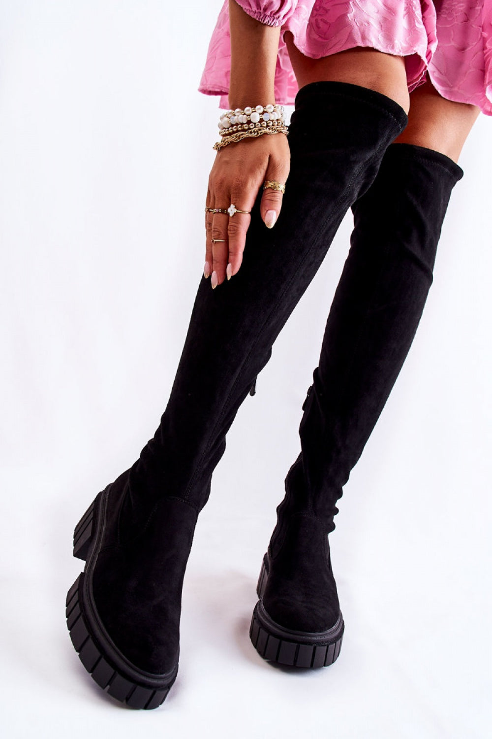 Step In Style Cheera Black Faux Suede Platform Over The Knee Boots