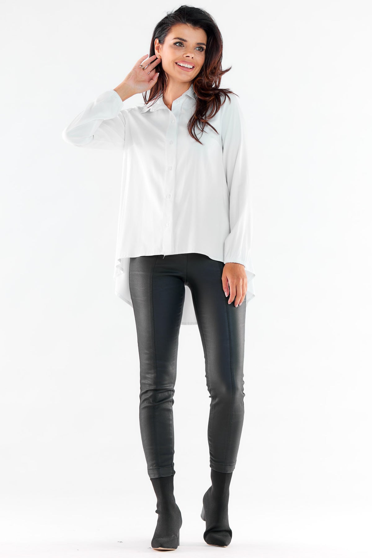 Awama White Faux Leather Long Sleeve Top - view 2
