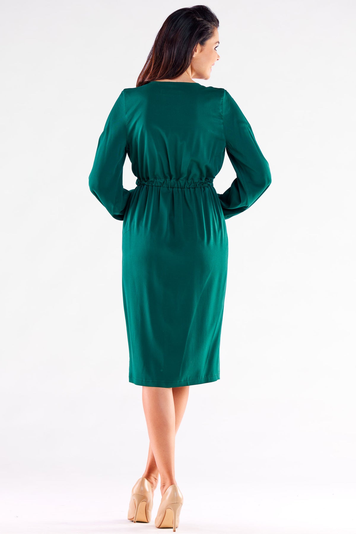 Awama Bottle Green V-Neck Cocktail Dress - view 3