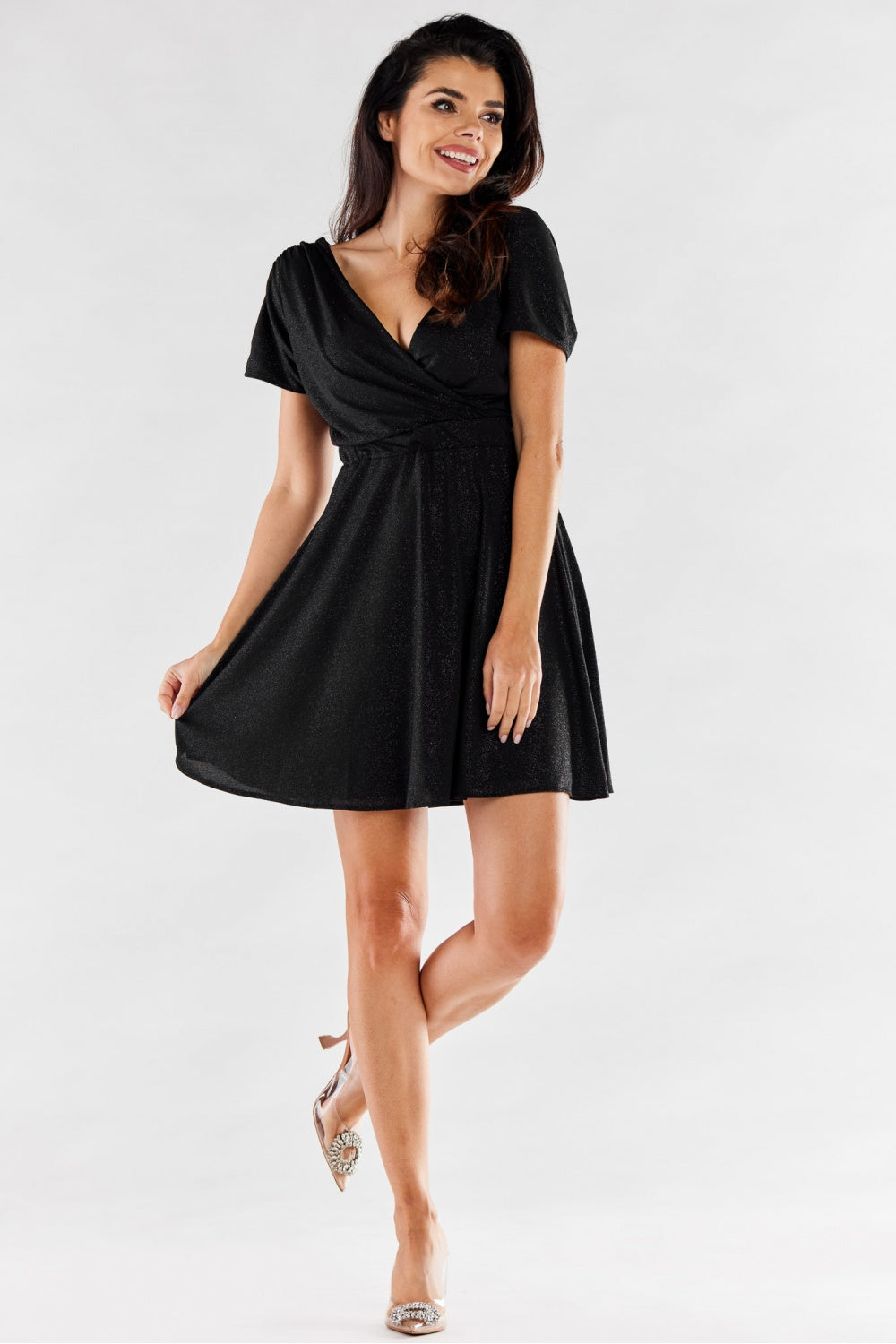 Awama Black Flared Short Sleeve Evening Dress - view 2