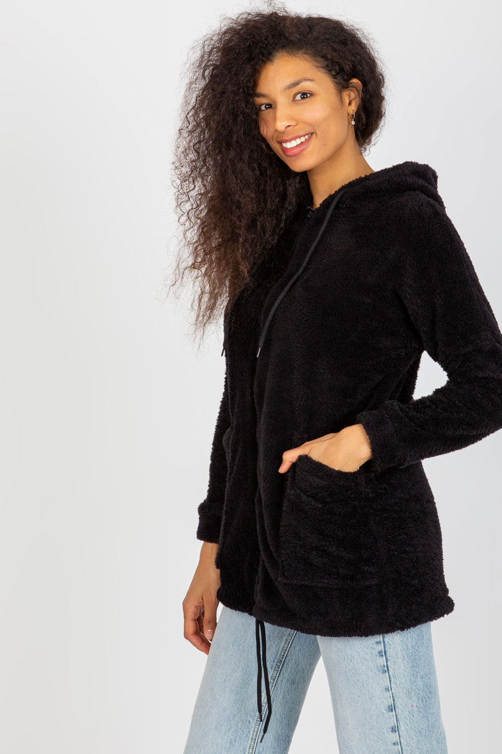 Rue Paris Black Hooded Zip Up Sweatshirt - view 2
