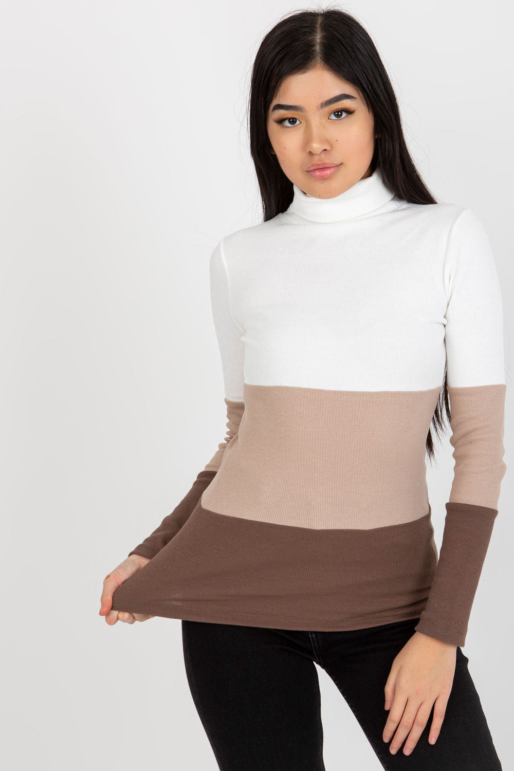 Rue Paris Brown Roll Neck Jumper