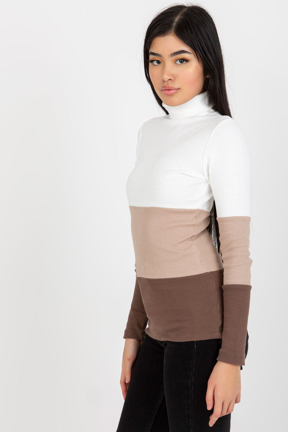 Rue Paris Brown Roll Neck Jumper - view 2