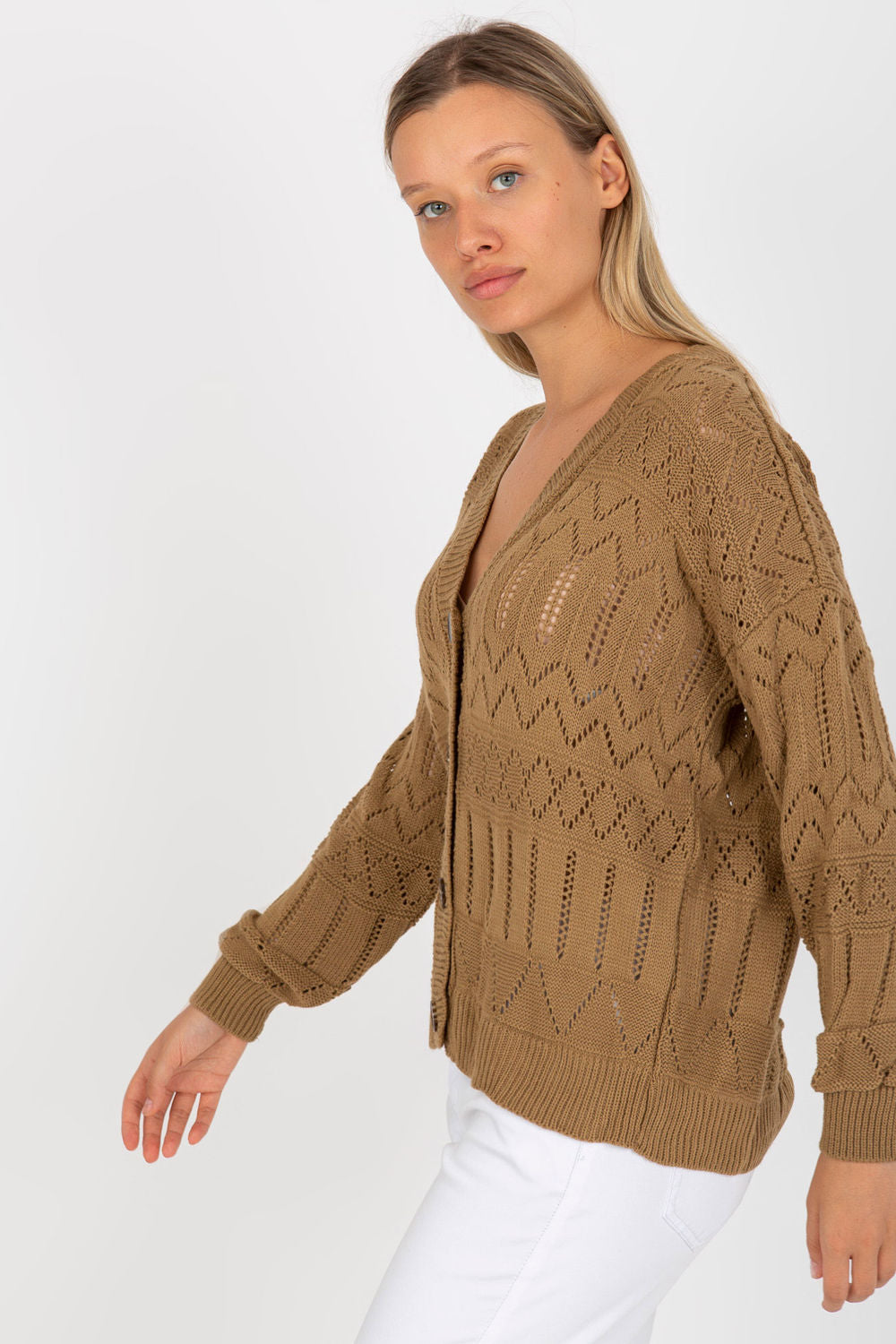 Rue Paris Dark Beige Button Front Cardigan - view 3
