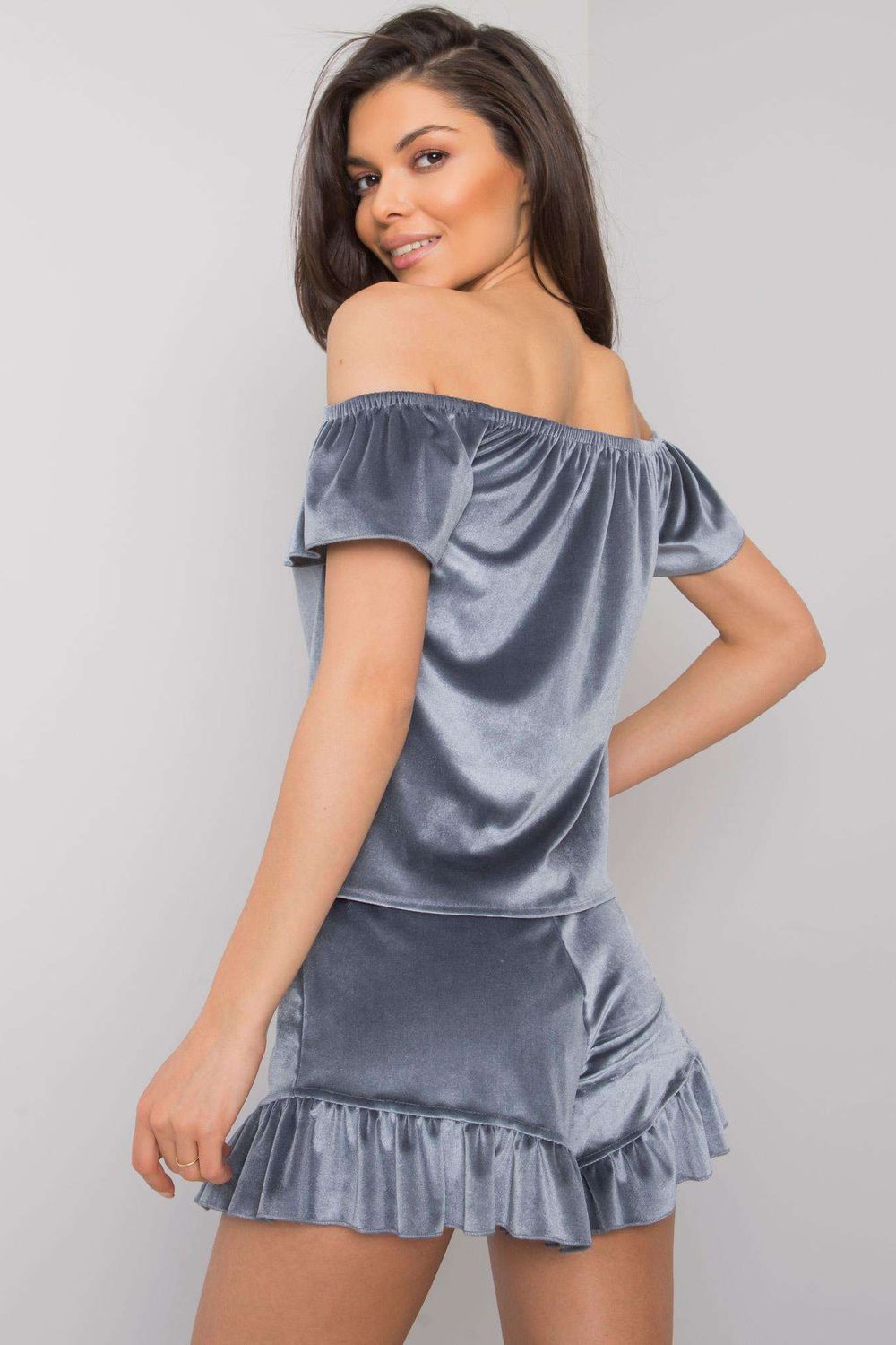Rue Paris Navy Velvet Short Sleeve Pyjamas - view 3