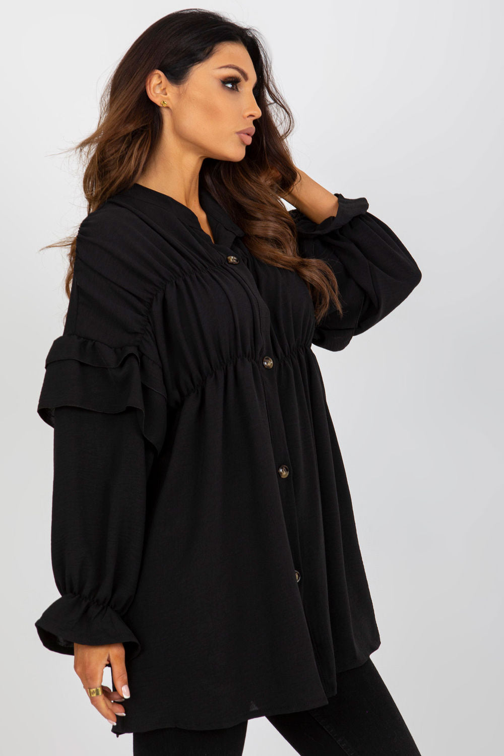Och Bella Black Button Front Long Sleeve Top - view 2