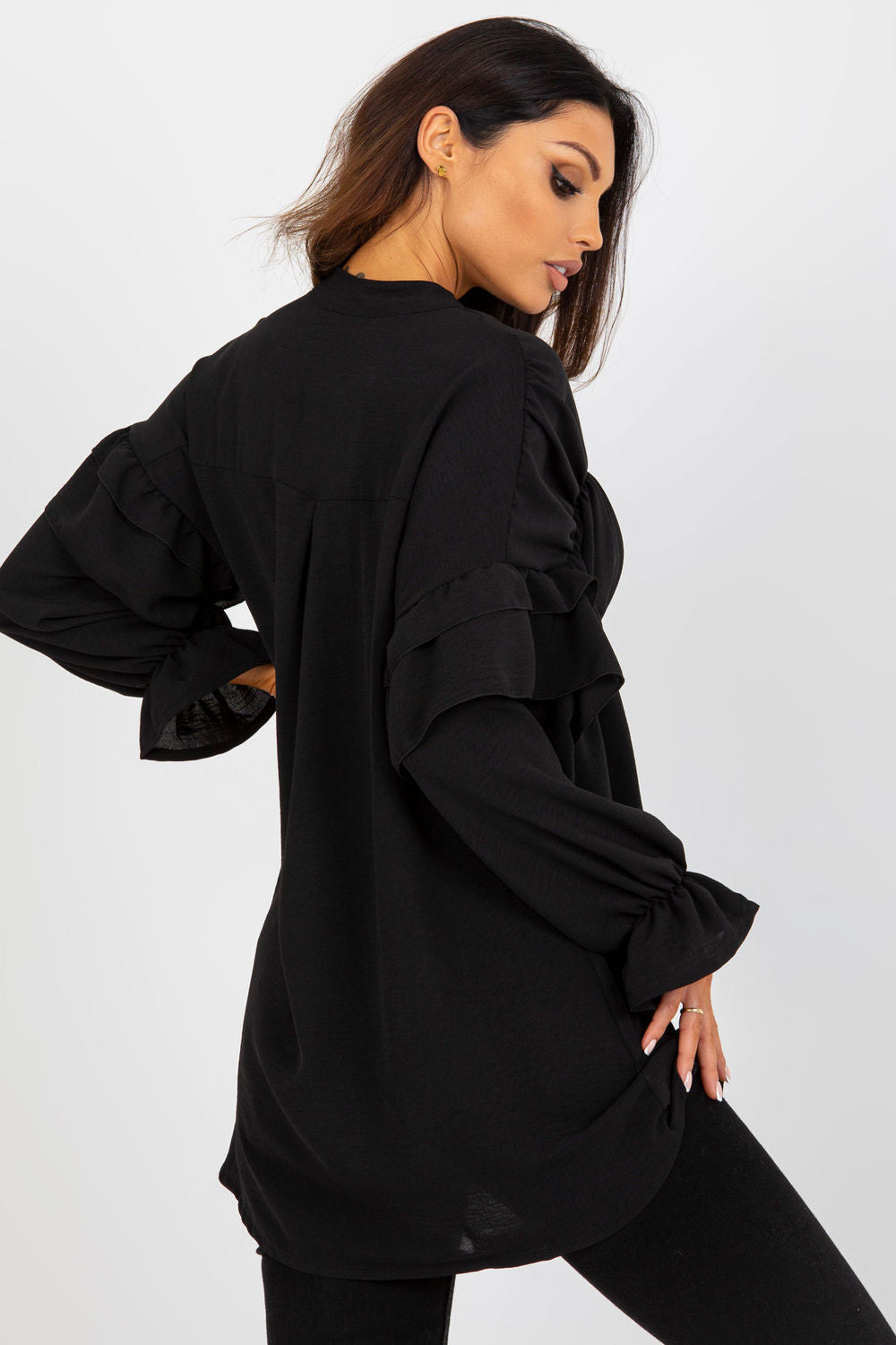 Och Bella Black Button Front Long Sleeve Top - view 3
