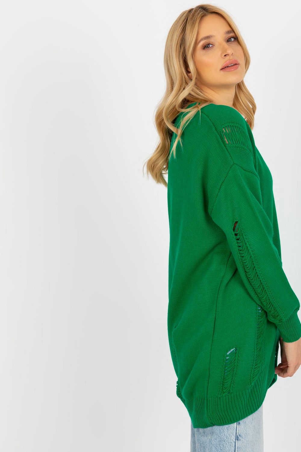 Rue Paris Green Button Front Long Sleeve Cardigan - view 3