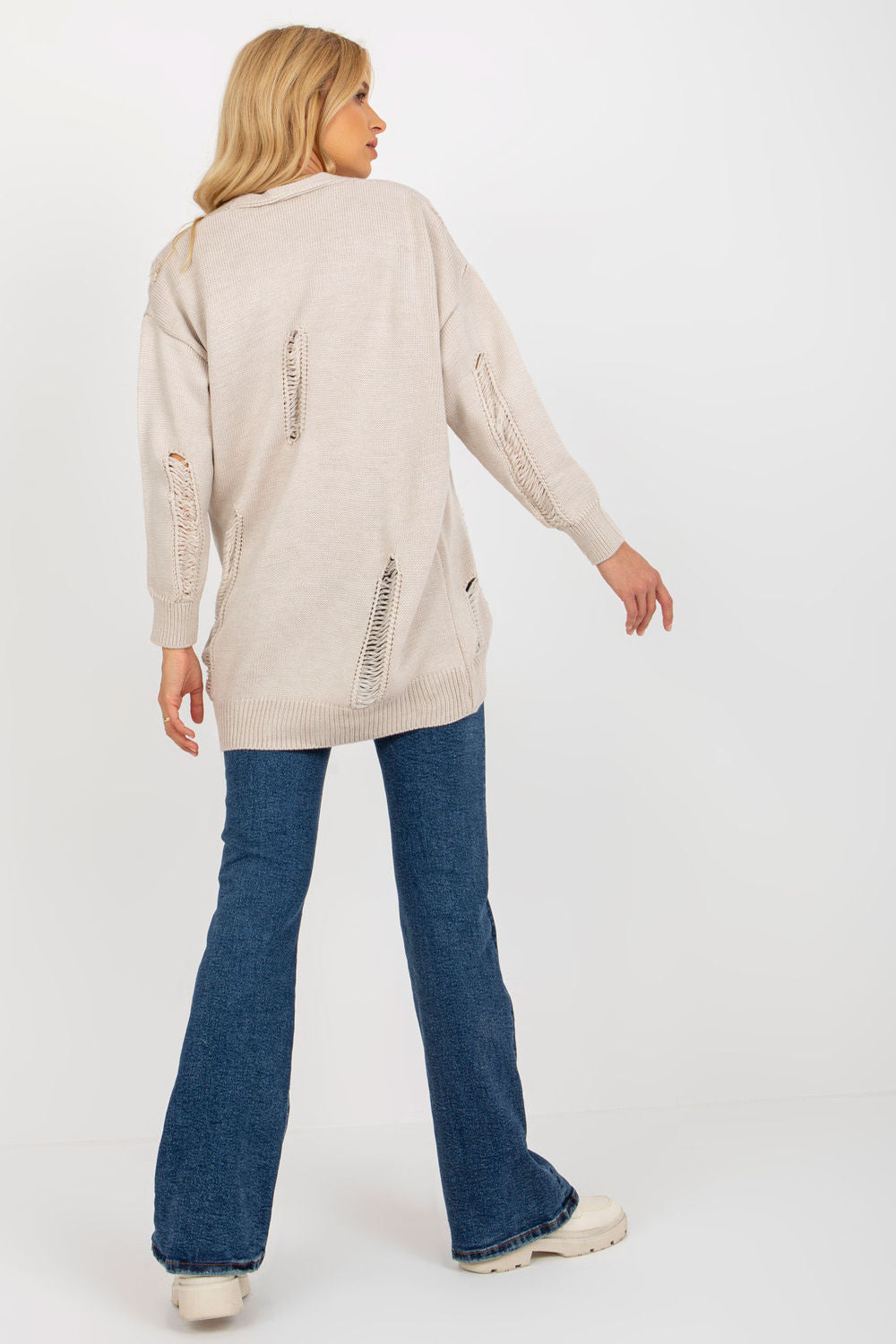 Rue Paris Beige Long Sleeve Cardigan - view 3