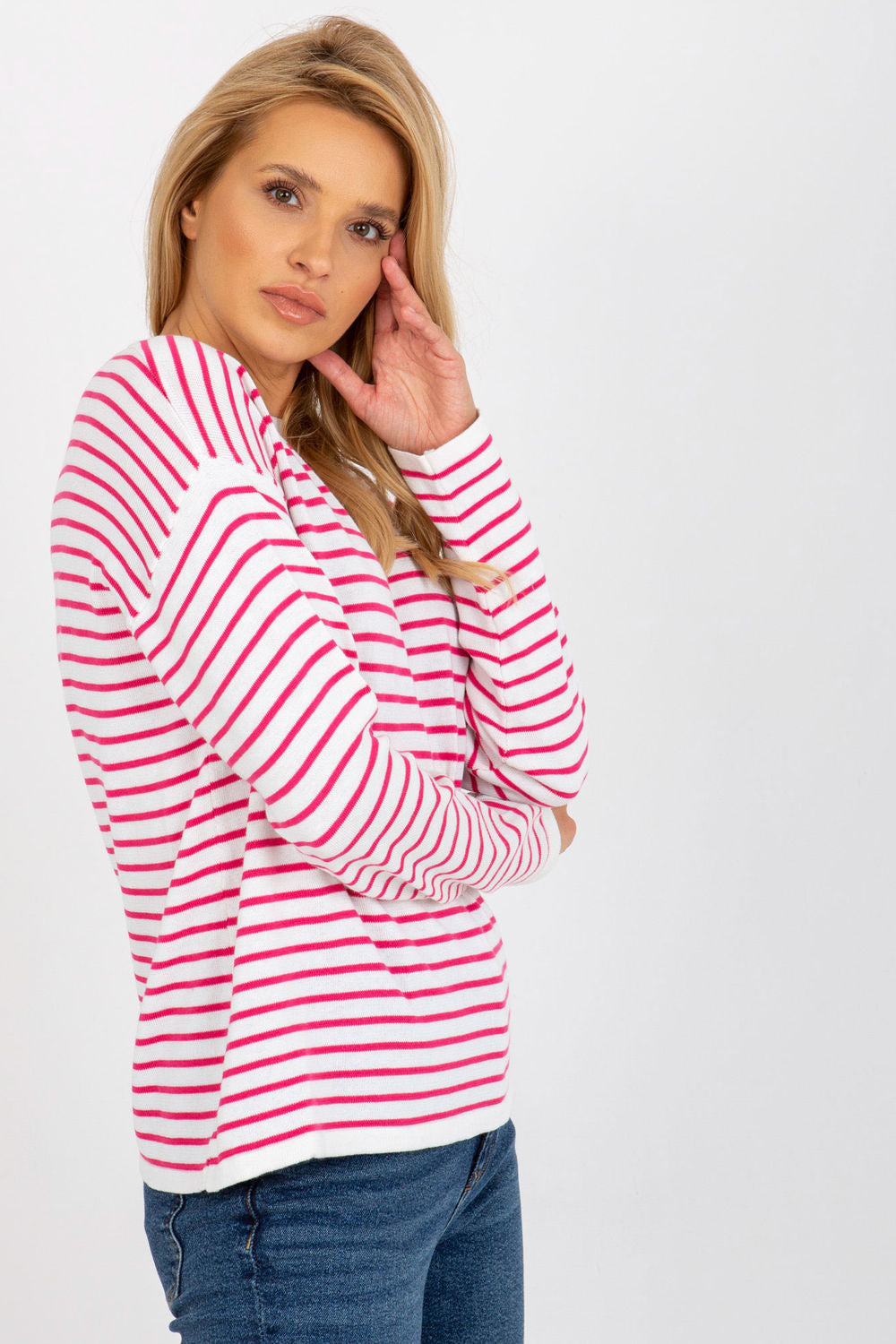 Rue Paris Pink Striped Long Sleeve Jumper - view 3