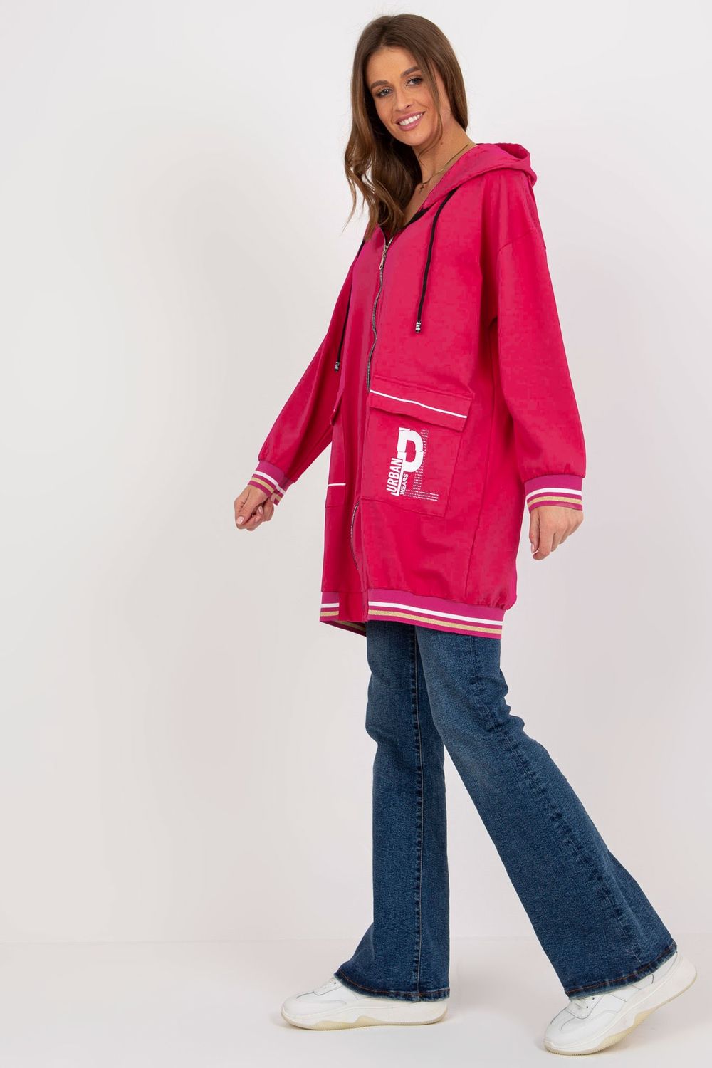 Relevance Fuchsia Hooded Long Sleeve Sweatshirt with Pockets - view 2