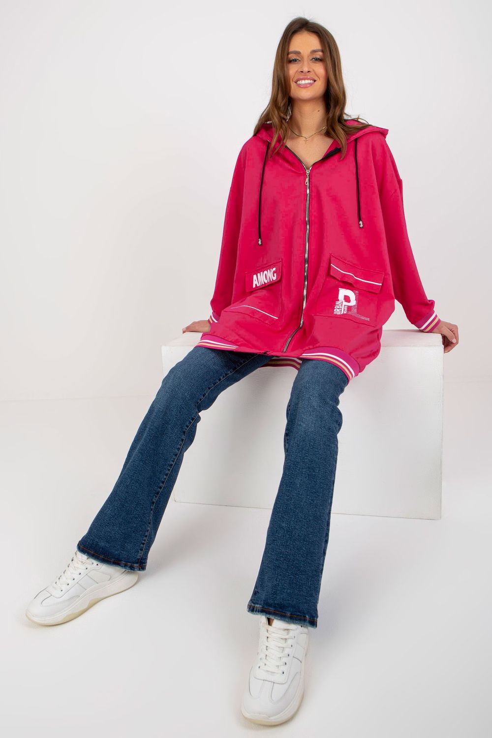 Relevance Fuchsia Hooded Long Sleeve Sweatshirt with Pockets - view 4
