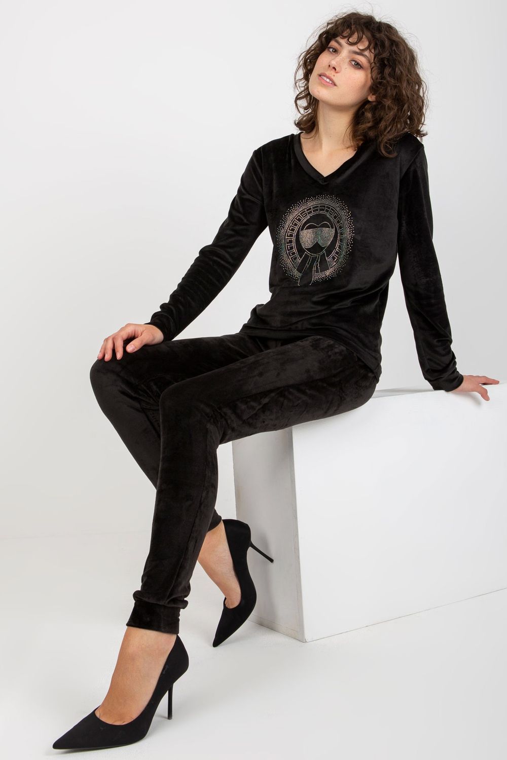 Relevance Black Viscose Velvet Long Sleeve Co-Ord Set - view 2