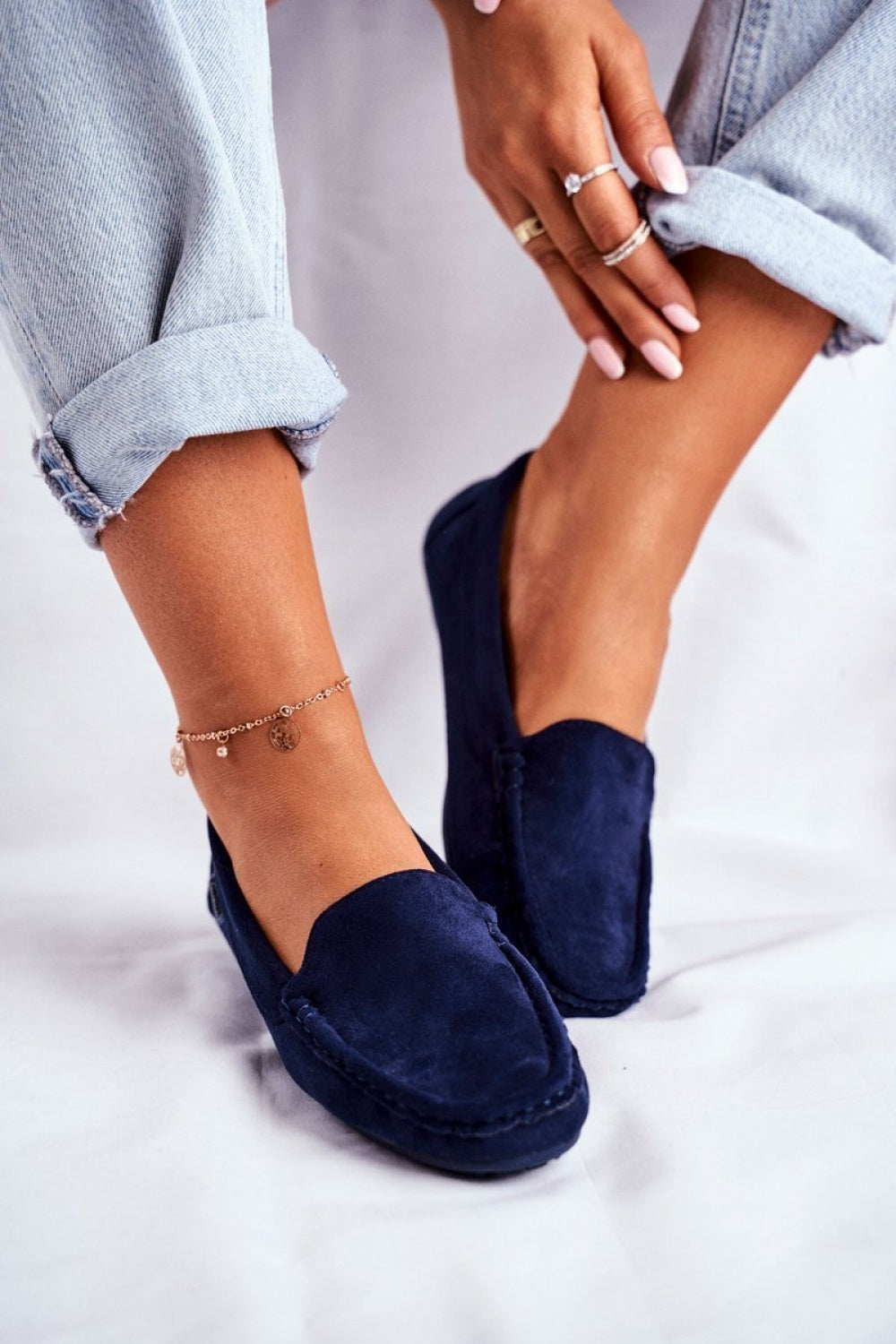 Step In Style Morreno Navy Leather Flat Moccasins