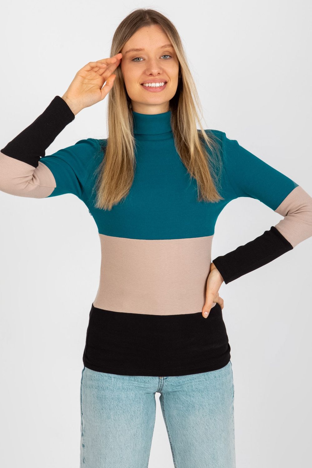 Relevance Teal Long Sleeve Roll Neck Jumper