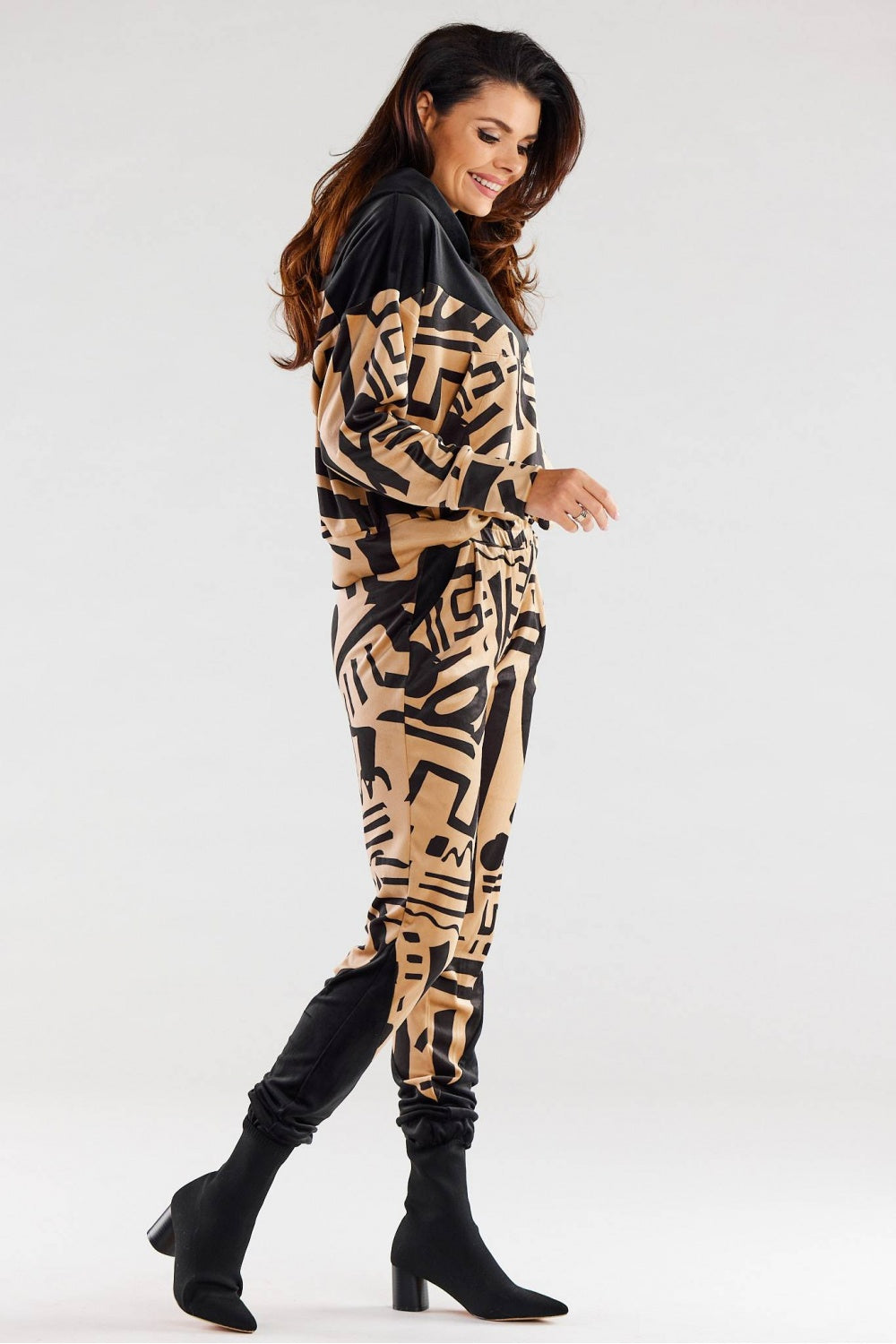 Awama Patterned Polyester Velvet Trousers - view 4