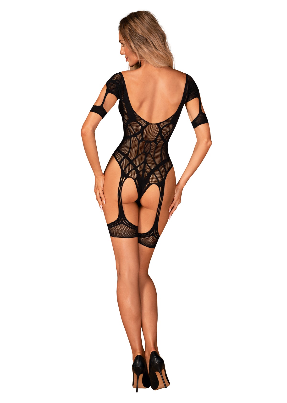 Obsessive Black Mesh Suspender Bodystocking - view 2